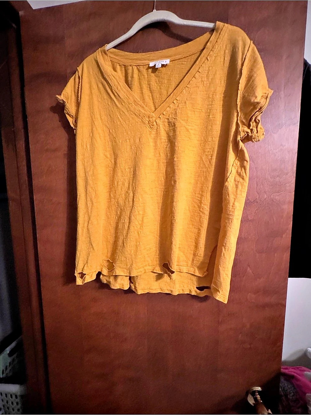 Umgee Women's V-Neck Ruffle Top in Yellow Size XL